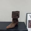 High Heel Suede Pointed Pile Boots Medium Knight Boots Women's Boots 2025 Autumn/Winter Brown Long Skinny Boots