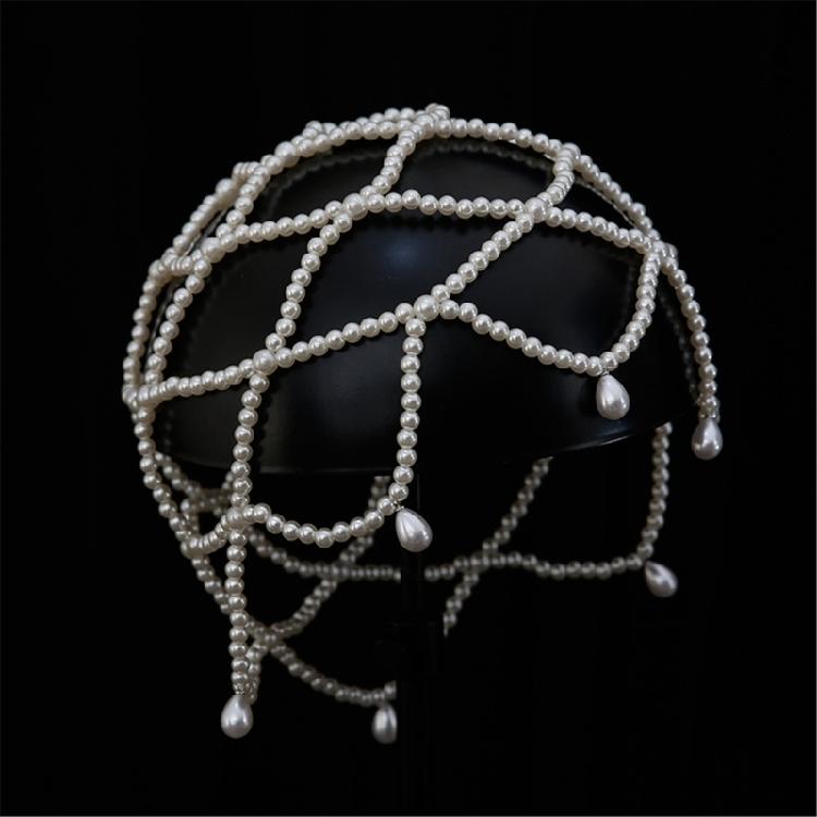 Unique Handmade Pearls Hat Hollows Out Headpiece Elegant Bride Hair Ornaments Women Hair Styling