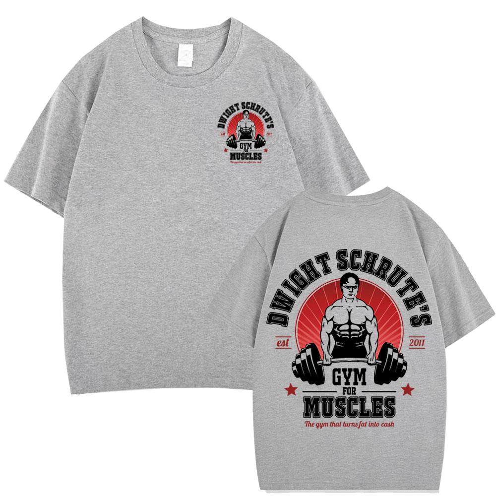 Dwight Schrute Gym for Muscles Doublesided T Shirt Tv Series The Office Michael Scott Hiphop Casual T Shirts Men Cotton Tees