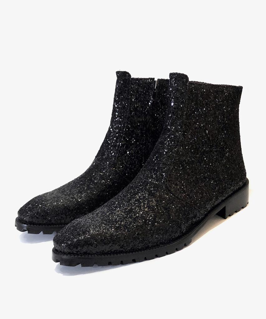 Joenshoe Glitter Side Zipper Boots Black