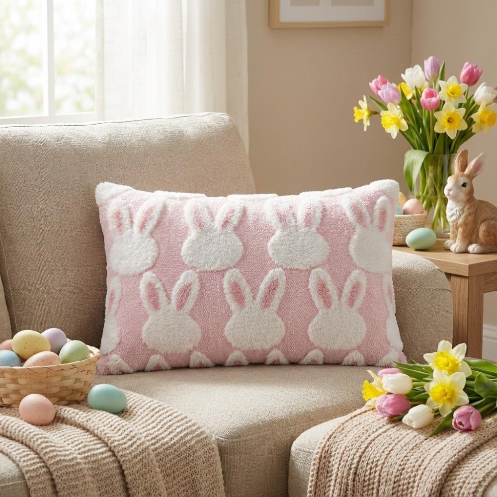 

Super Soft Plush Pillow Case Jacquard Rabbit Cushion Cover Throw Pillowcase Home Decor 11.81x19.69in