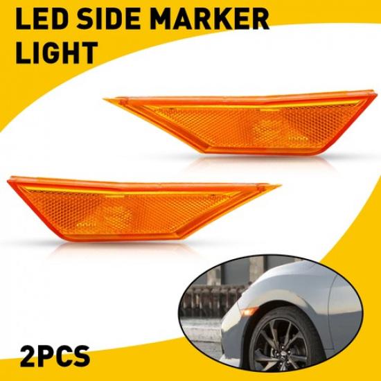 2X LED L&R Side Marker Amber Lights Turn Signal Fit 2016- Honda Civic