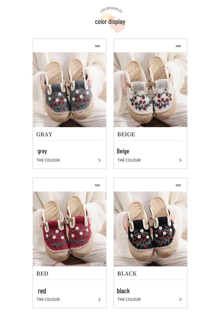 Ethnic Style Women's Embroidered Linen Slip-ons - Retro Old Beijing Breathable Loafers.