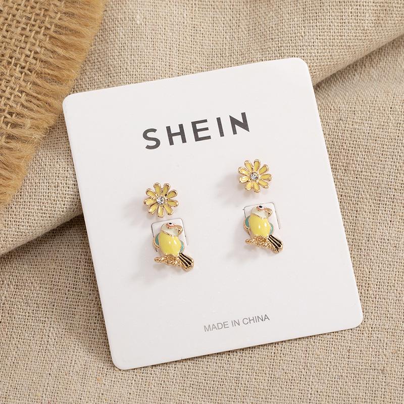 Retro European & American Style Flower and Bird Alloy Stud Earrings for Women