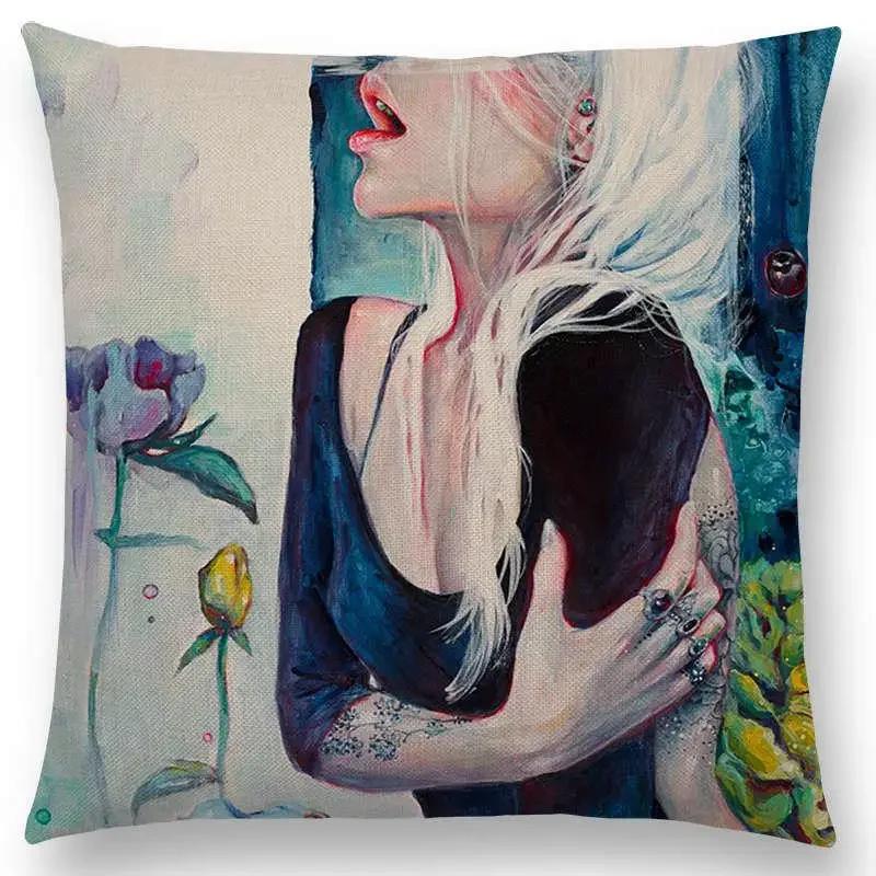 Gorgeous Oil Painting Cushion Cover Miracle Girl Wonder Beauty   Beautiful Queen Narwhal Cat Swan Sofa Pillow Case