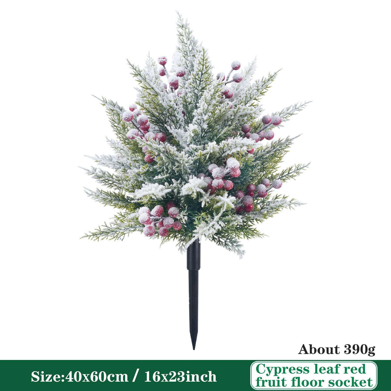 

Artificial Cypress Leaf with Ground Spikes Christmas Decoration Red Berry Branch Greenery Shrubs Outdoor Yard Porch Garden Decor 1pc