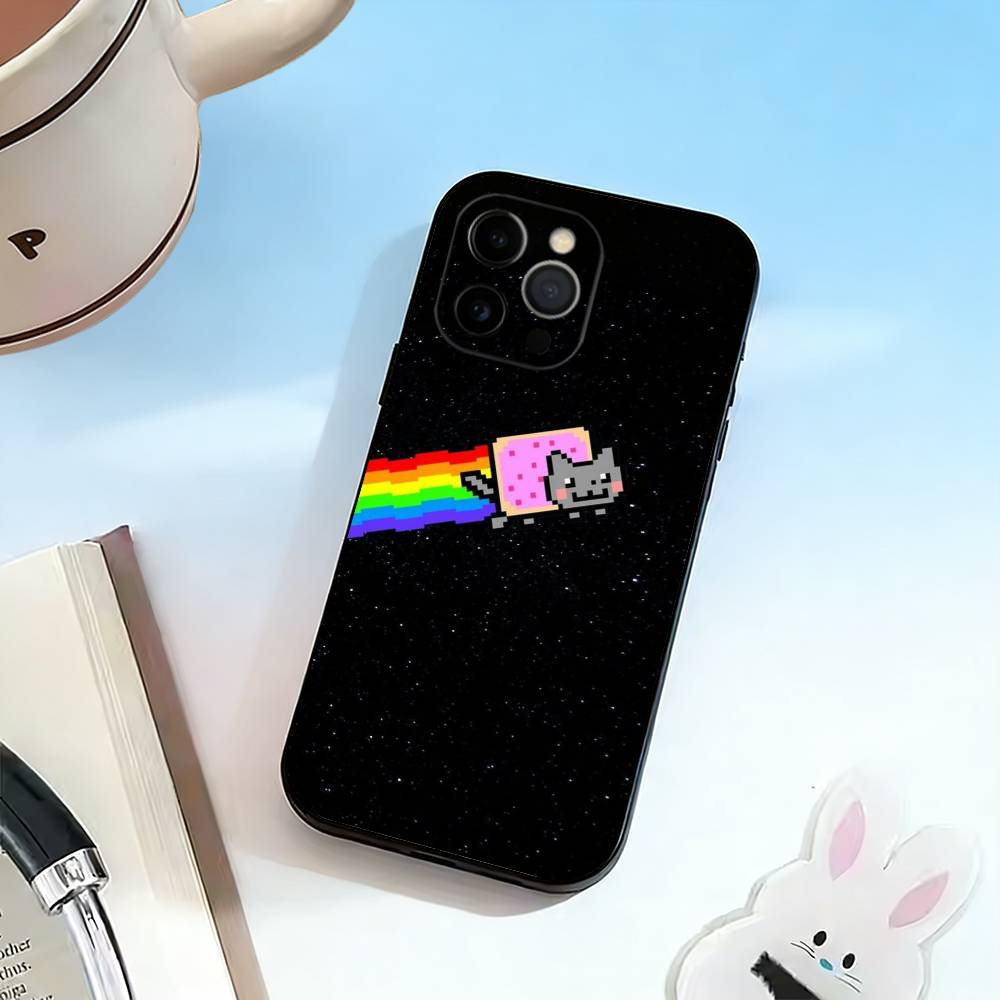 Cute N- Nyan C- Cat Phone Case Silicone Soft For IPhone 17 16 15 14 13 12 11 X XR Plus Pro Max Plus