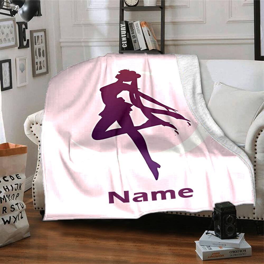 Custom Name Sailor Moon Theme Printed Blanket - Perfect for Couch, Bed, Travel & Outdoor Use | Machine Washable, Cozy & Durable.