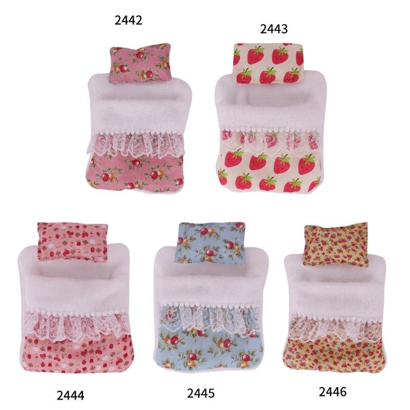 Popular Doll Bed With Flower Pattern Detachable Pillows And Sleeping Bag For Plush Dolls 17cm Plush Figure Doll Display