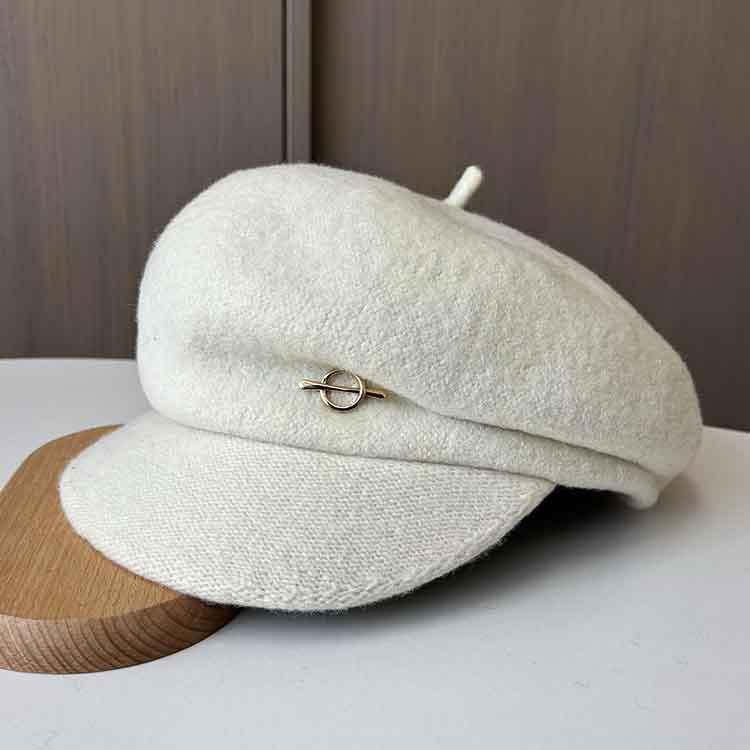 Autumn and Winter Woolen Thickened Newsboy Hat Female Star Anise Cap Elegant Painter Bud Hat