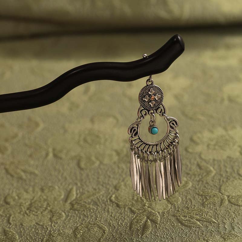 

New Chinese Style Black Wooden Tassel Hair Stick For Women Elegant Metal U-shaped Hairpin Hanfu Hair Stick Hair Accessories