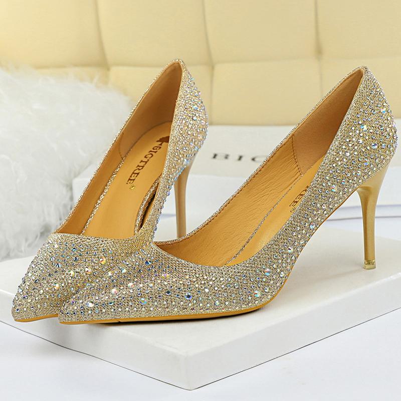 Duży rozmiar 43 Damskie czółenka Buty ślubne Błyszczące cyrkoniami Panna Młoda Szpilki 7 CM 10 CM Luksusowe czółenka Buty imprezowe