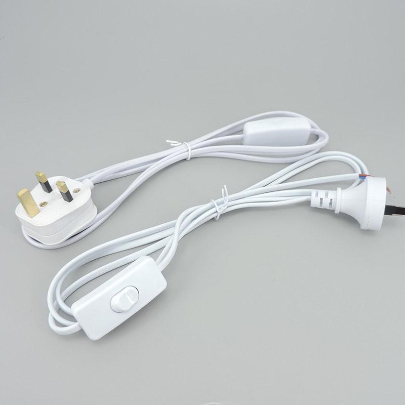 Kabel zasilający AC 220V 2-pinowy wtyczka UK AU 1,8m z wyłącznikiem, kabel zasilający, adapter, biały przewód do lampy LED
