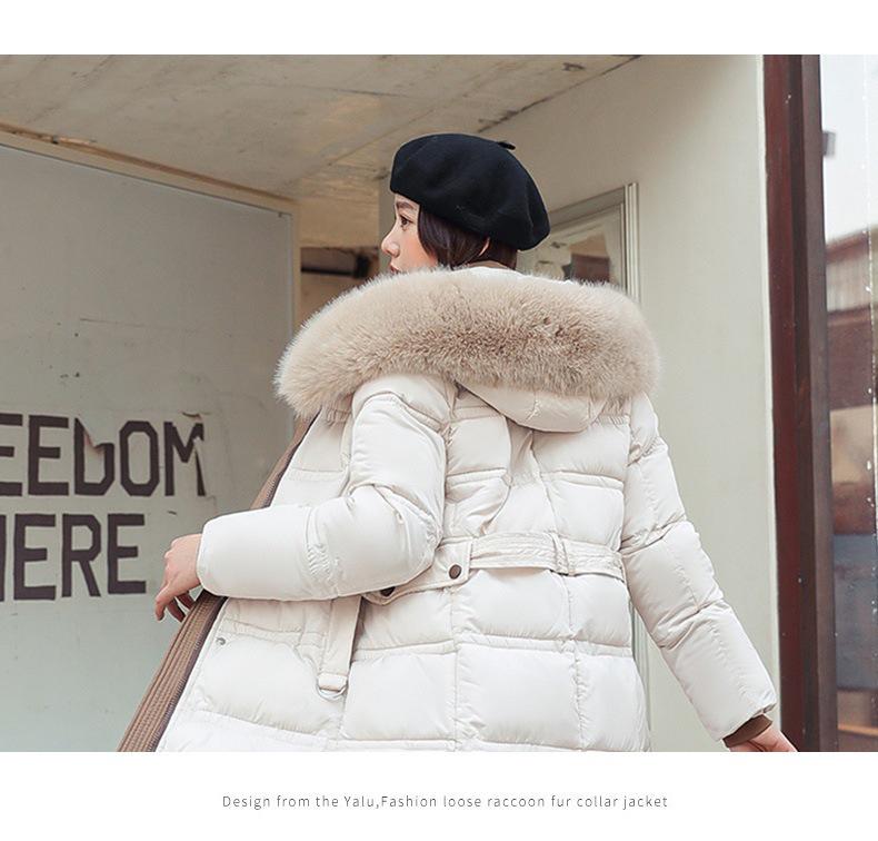 Korean Style Long Winter Cotton Coat with Large Fur Collar for Women – Thick, Loose, Over-Knee Design, Plus Sizes Available.