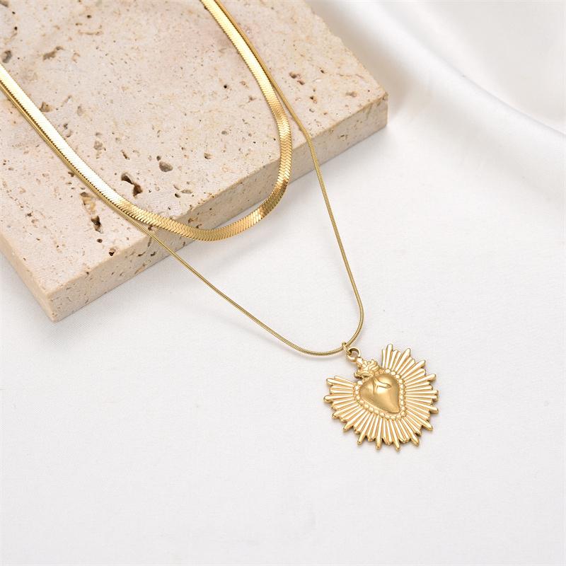 

Double Layer Design Stainless Steel Heart Butterfly Cross Pendant Necklace for Women Collarbone Chain Folding Jewelry 45cm