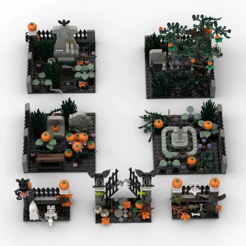 MOC Halloween Haunted House Building Block Toy Set DIY Assembly Horror Cemetery Scene Building Combination Party Decoration Gift