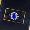 2025 S925 Silver Blue Flower Oval Ring - European & American Style