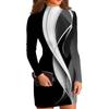 Women's High-Neck Casual Long-Sleeved Printed Slim-Fit Dress