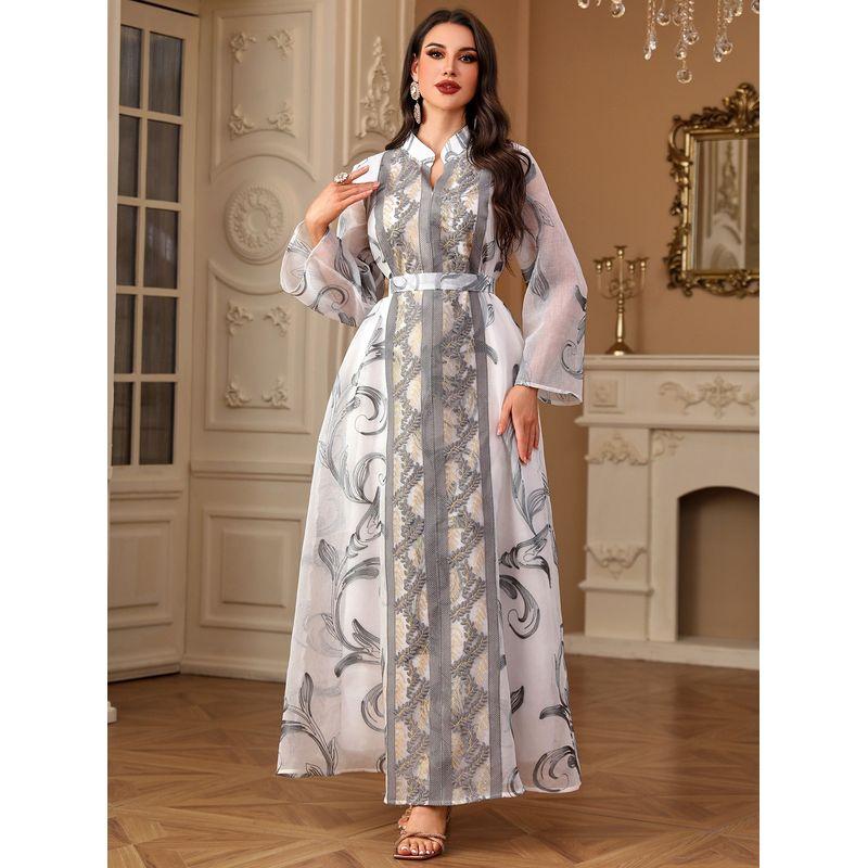 Middle East Indonesian Robe Women's Turkey New Arrival Fashion with Arab Dress Embroidered Printed Dubai Dress