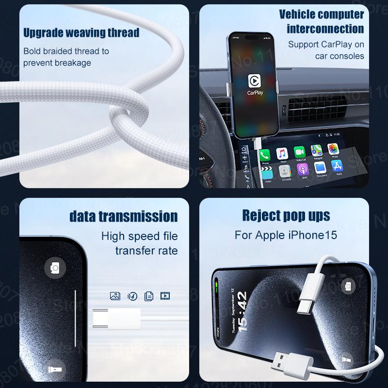 35W USB Cable Connect CarPlay Exclusive For Apple iPhone 16 15 Pro Max Plus USB To Type-C Fast Charging Cables Type-C Data Line