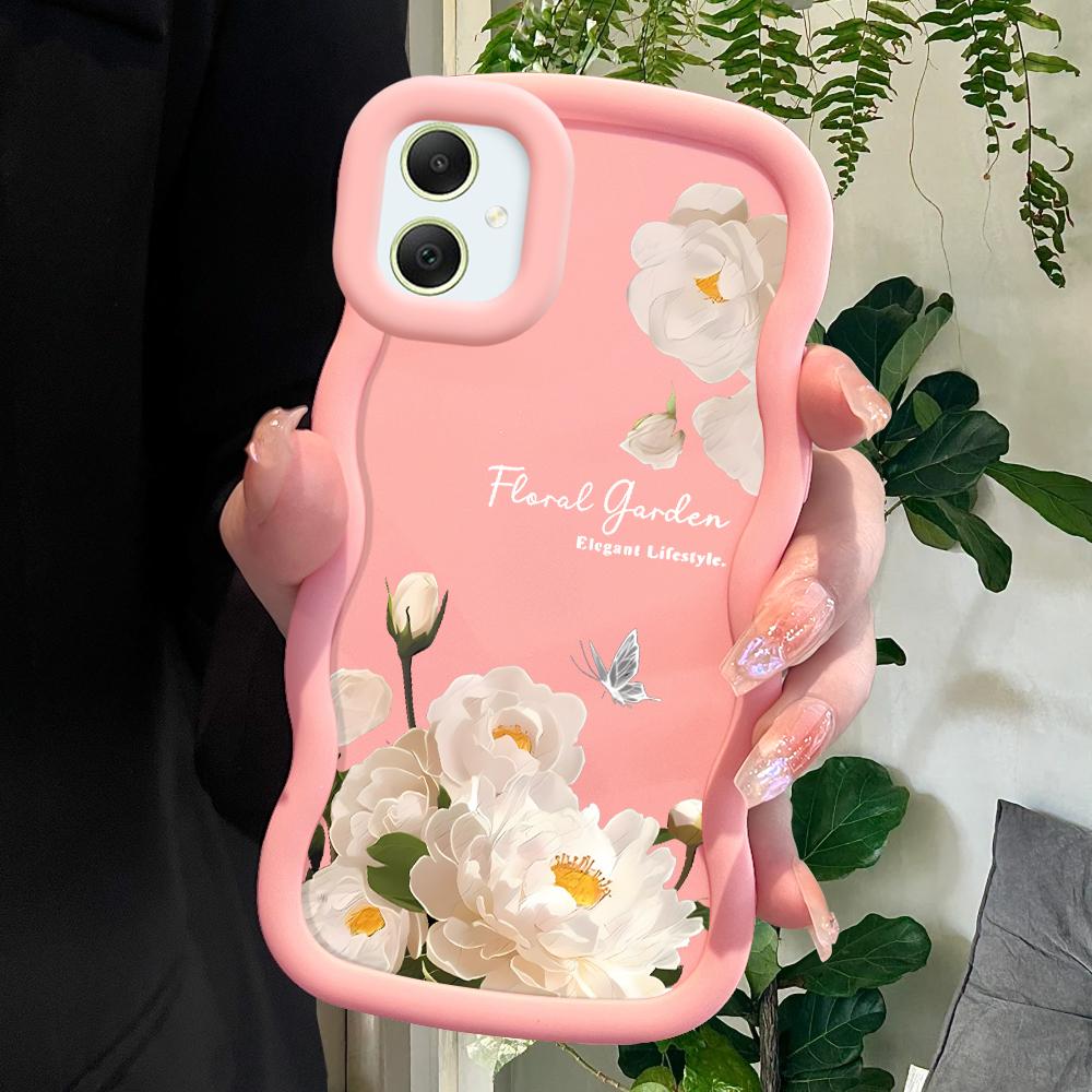 

Мягкий чехол для телефона с цветочным узором для Samsung Galaxy A52 A73 A12 S24 Ultra 5G S23 S22 S21 S20 FE с волнообразным краем, противоударный защитный резиновый чехол Samsung M11 розовый