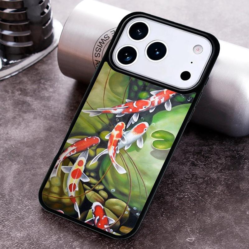 Koi Carp Fish Painting Phone Case for iPhone 17 16 15 Pro Max Air 14 13 12 11 Plus Shockproof Cover