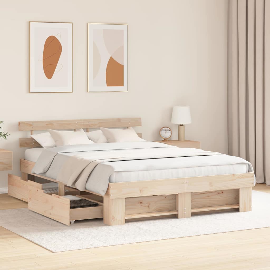 Bed Frame with Headboard Brown 150 X 200 Cm Solid Pine Wood