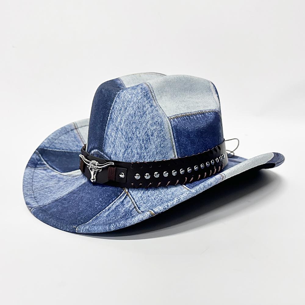 Популярная классическая ретро западная ковбойская шляпа мужская и женская модный дизайн цветовое сочетание старая джазовая шляпа светло-синий