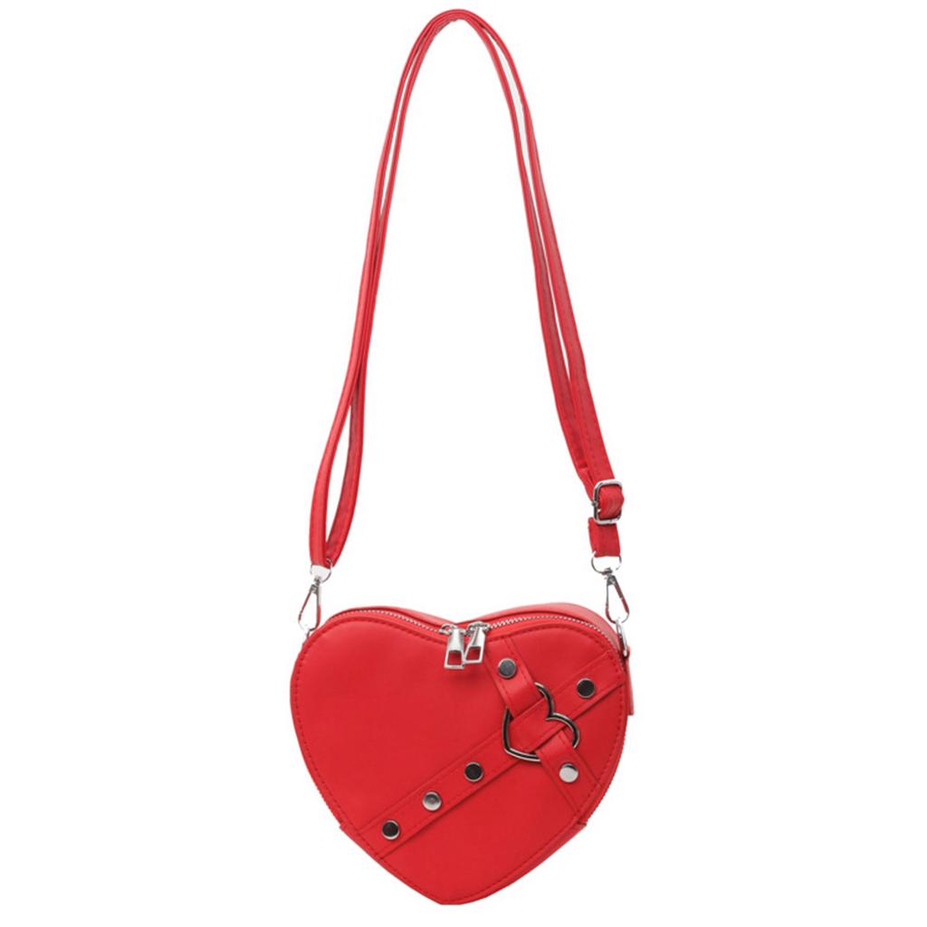 Y2K Heart Shape Shoulder Bags Versatile Small Rivet Crossbody Bag Solid Color PU Leather Bags for Women Girl Trendy Bag