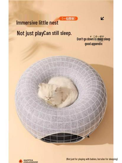 Four Seasons Universal Felt Donut Cat Bed with Tunnel and Toy
