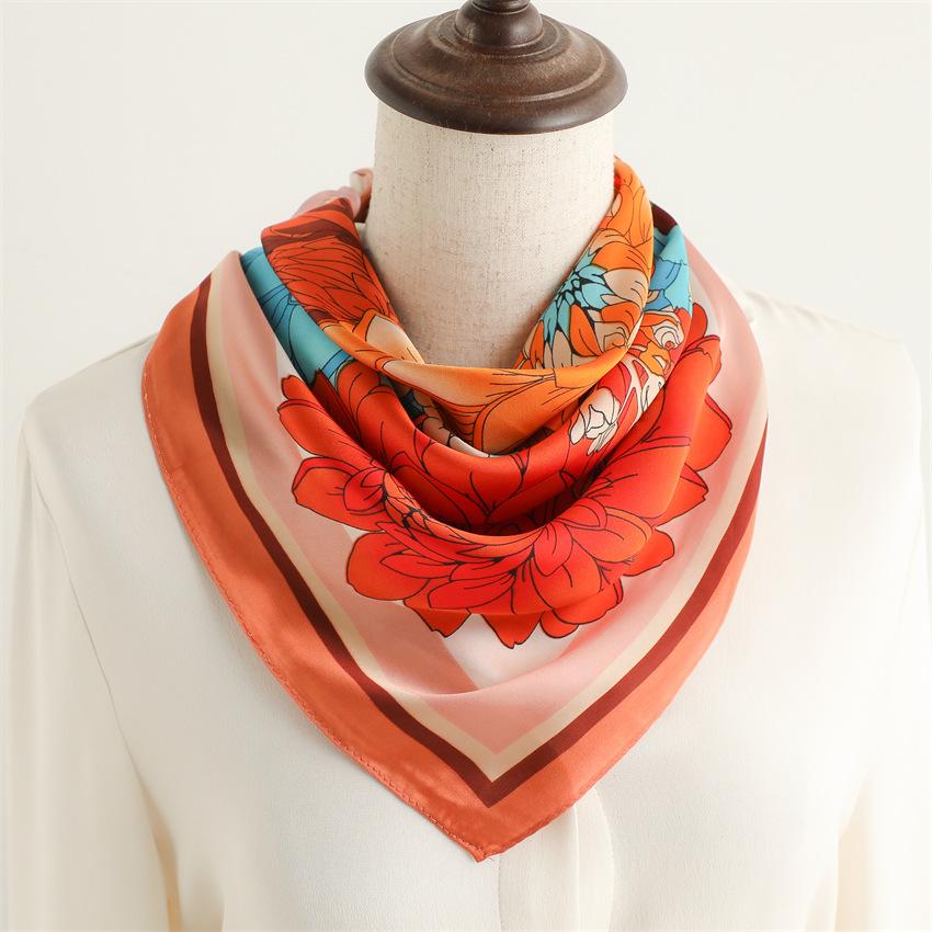 New Ink and Wash Peony Flower Silk Scarf Sunscreen Shawl Fashion Scarf Simulation Silk 71cm Square Scarf Professional Scarf Women