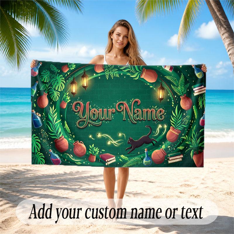 Mushroom Forest Theme Soft Beach Towel Personalized Custom Name Text Towel Portable for Beach Pool Travel