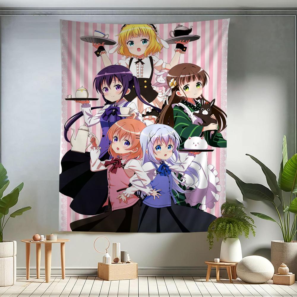Anime Is the order a rabbit Zeichentrick Wandteppich Wandbehang Dekoration Haushalt Heimdekor Niedliches Anime Dienstmädchen Mädchen Wandteppich