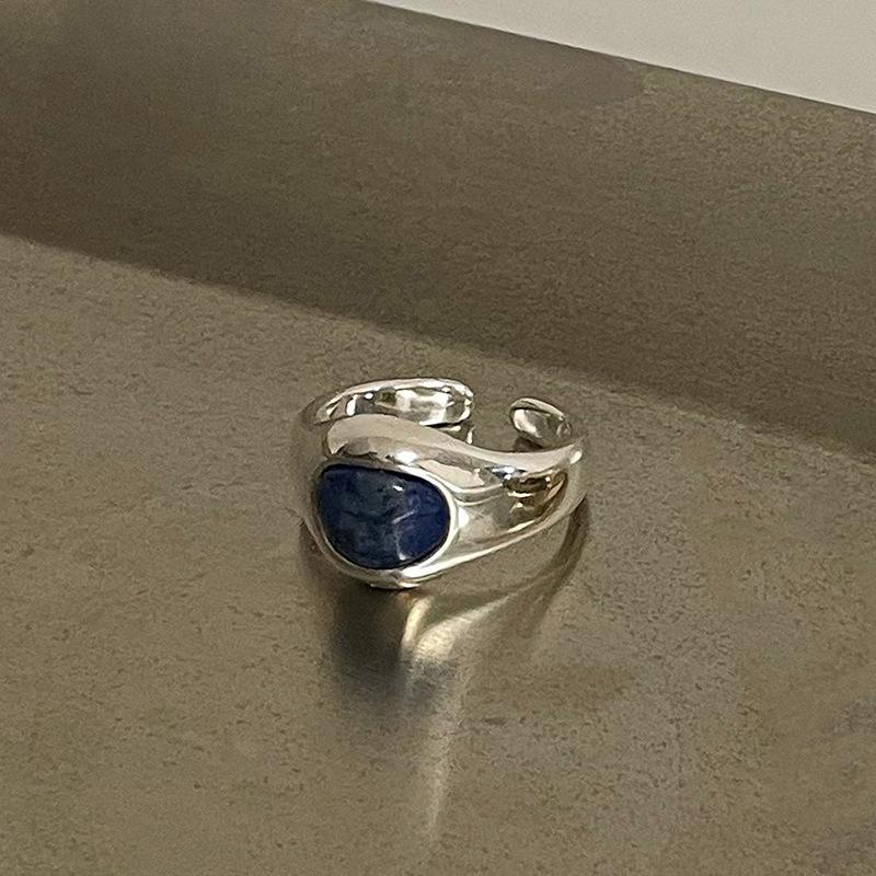 925 Sterling Zilveren Ring voor Vrouwen Meisje Gift Blace Steen Kristal Glazuur Retro Punk Open Sieraden Dropship Groothandel