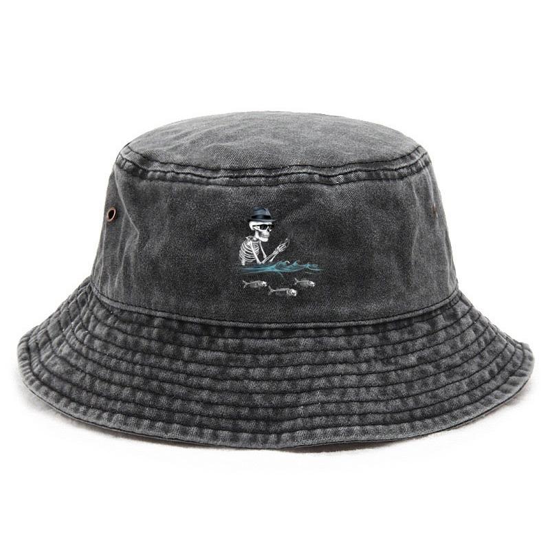 Cotton Washed Bucket Hat Vintage Fishing Hat for Men Women Sun Protection Outdoor Gothic Outdoor Cap Macabre Humor Design Hats