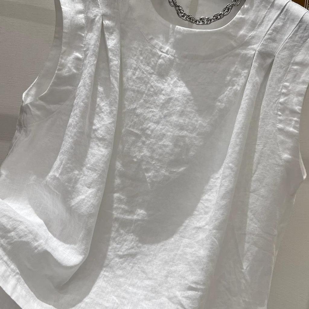 Chic Cotton-Linen Sleeveless Vest: Women's Loose Summer Pleated Top