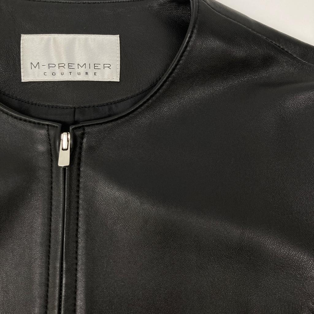 M-PREMIER COUTURE F131-002 Black Lamb Nappa Leather Collarless Jacket Jacket 36 blackUsed