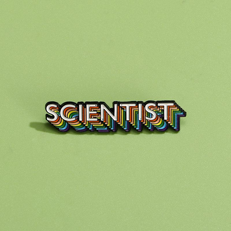 Funny Rainbow Scientist Enamel Brooches Cute Colorful Letter Lapel Pins Identity Badge