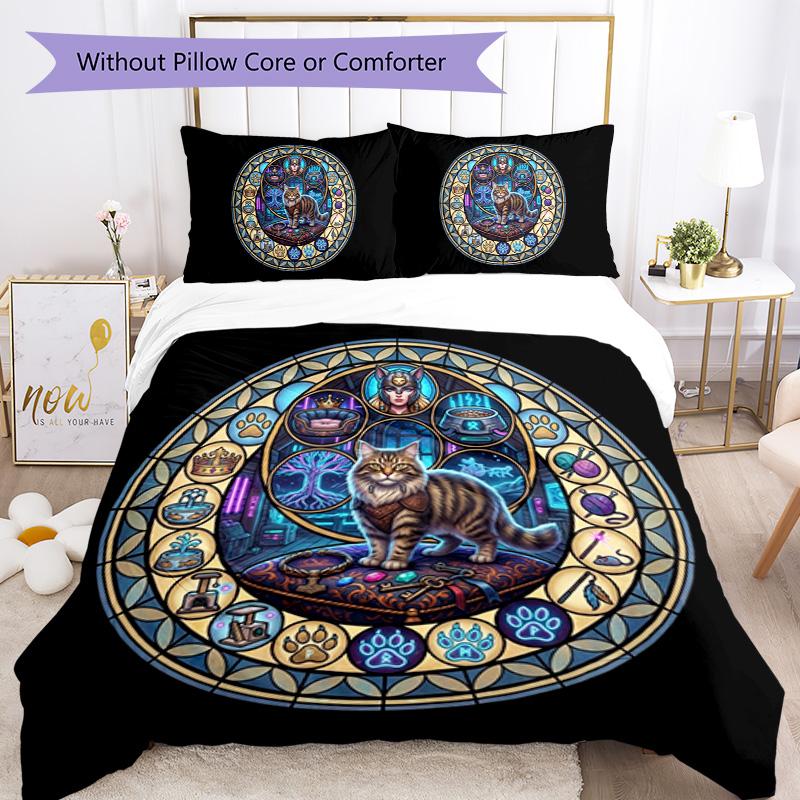 Cat Kingdom Mandala Pattern Bedding,Quilt Set Quilt Cover Pillowcase Home Birthday Gift (1 * duvet cover + 2 * pillowcase, without core)
