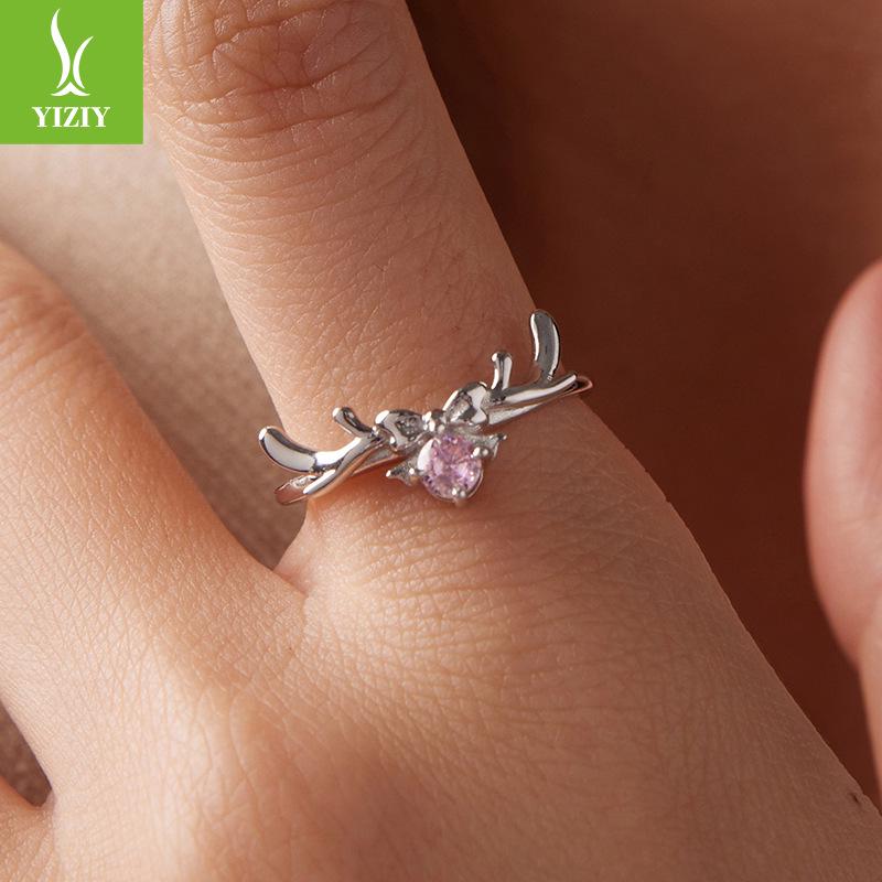 Yinziyun Original Elk Bow Open Ring - S925 Sterling Silver Christmas Lucky Jewelry