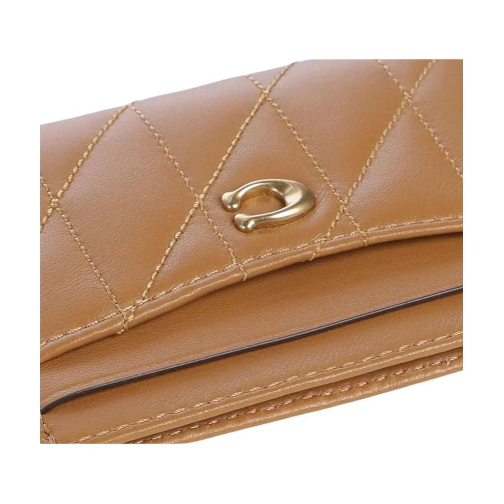 Coach Card Case 11 Gold Logo Striped Stitch Napa Leather Women Card Case Brown CM434-B4T7J