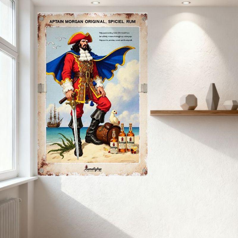 Captain Morgan Original Spiced Rum Pirat Metallblechschild Retro Bar Pub Wanddekoration Heim Mannhöhle Kunst