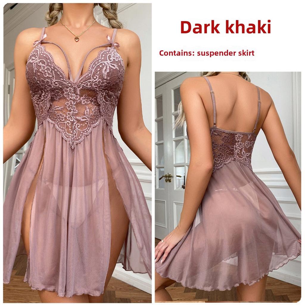 Sex Underwear Sexy Loungewear Mesh Perspective Pajamas Lace Embroidery Suspender Pajamas