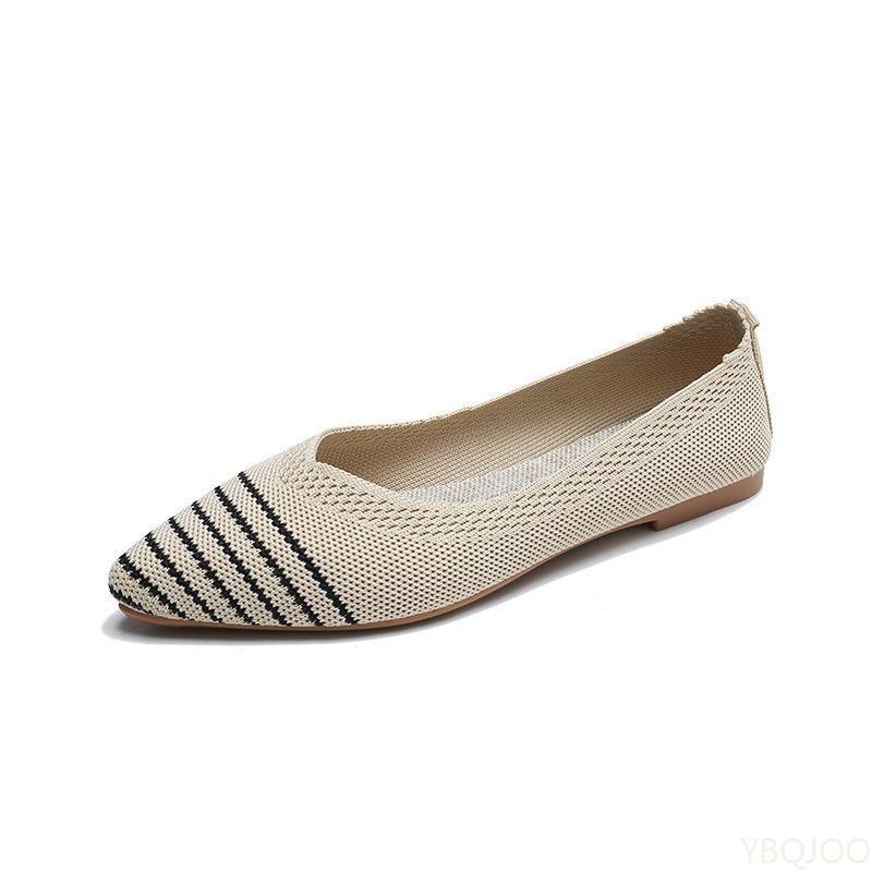 2026 New Fashionable Casual Soft Soled Breathable Women's Shoes Solid Color Shallow Mouth Pointed Knitted Women's Flat Shoes
