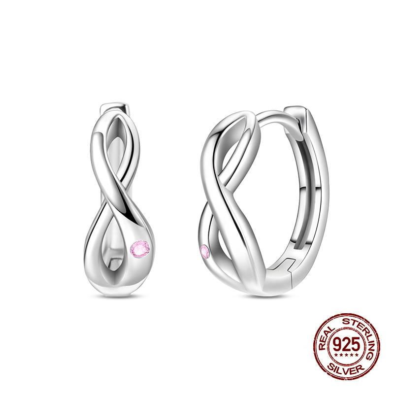New Earring For Women 925 Silver Sparkling Cordate Zircon Pink Bow Princess Double Hoop Earrings Luxury Festival Party Jewelry