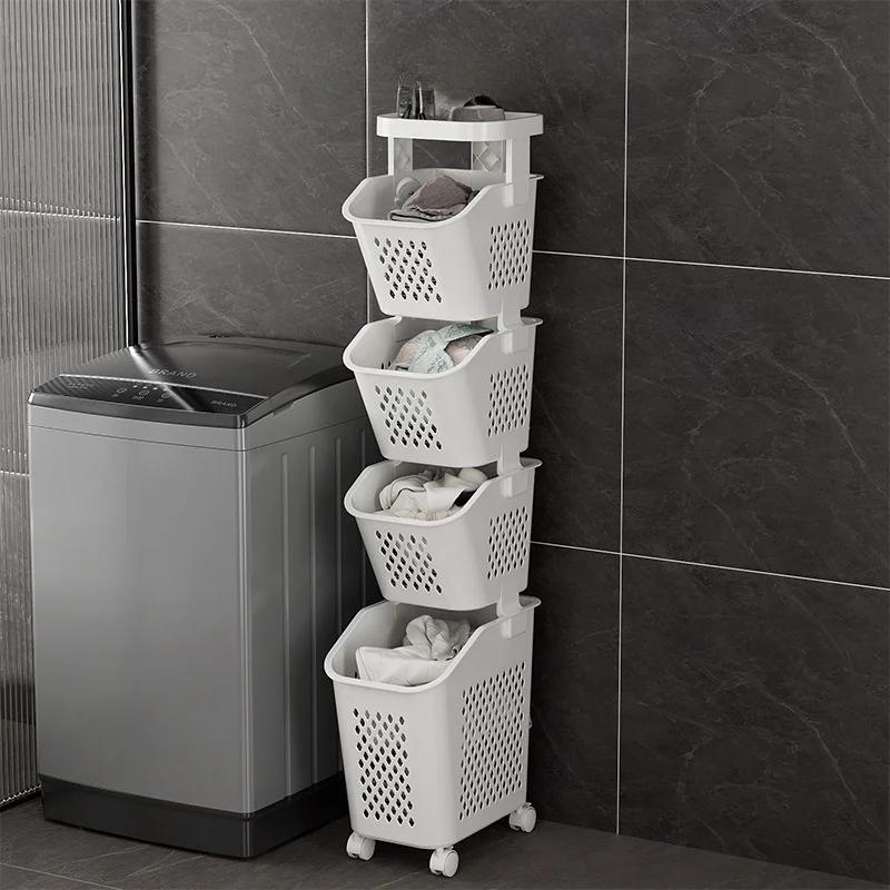Laundry Basket with Wheels Multi-Tier Dirty Clothes Hamper Laundry Trolley Bathroom Organizer Toilet Rolling Storage Rack