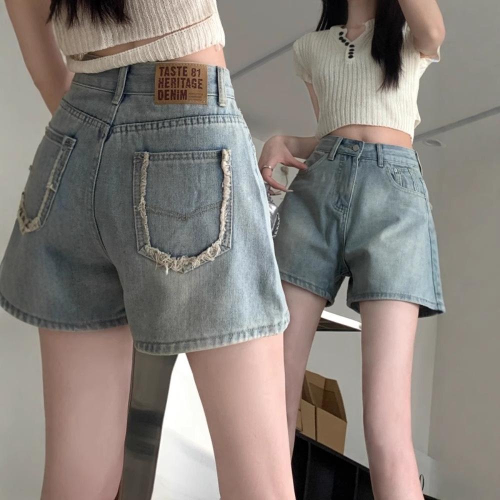 Retro High-waisted Denim Wide-leg Shorts Women's Summer Plus Size Loose and Thin Raw-edge Pants