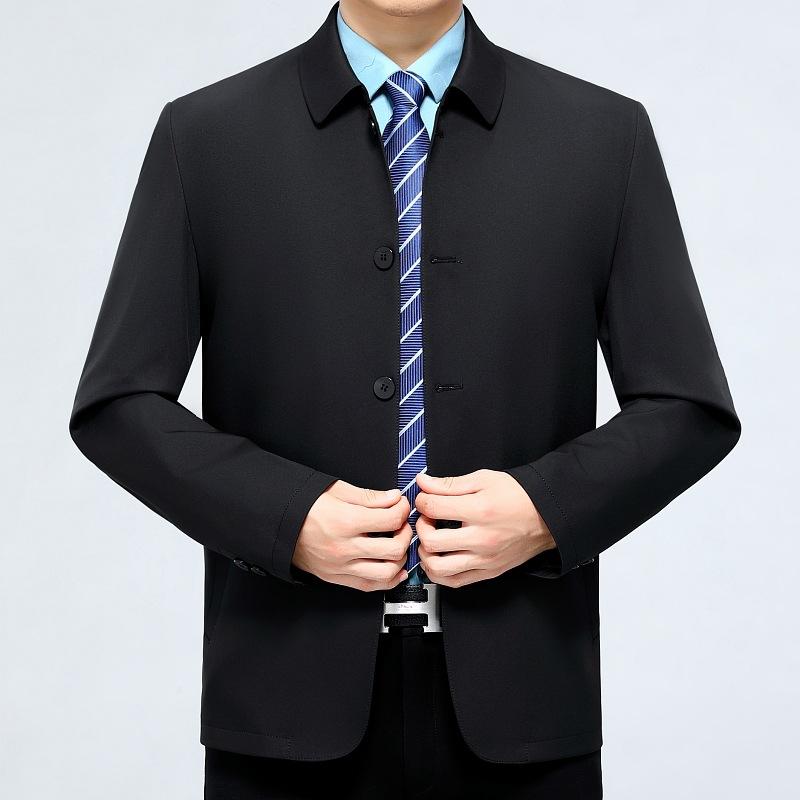 High-end mulberry silk jacket spring and autumn middle-aged men's jacket thin button middle-aged dad men's exposed button jacket