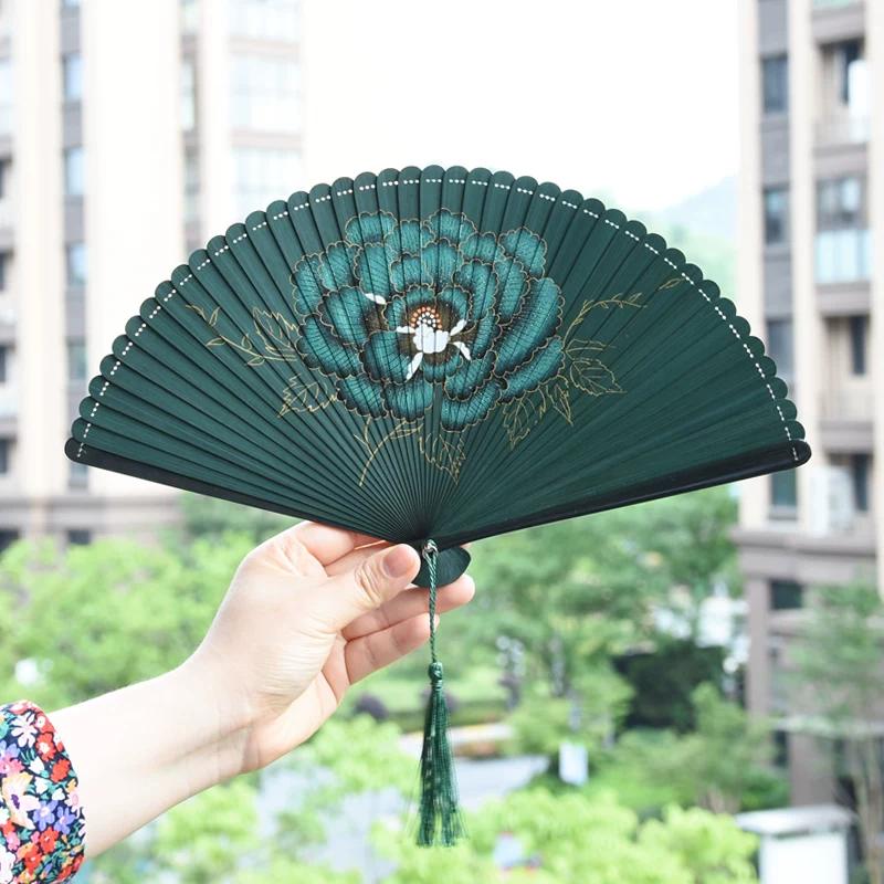 Dream Lotus Mini Japanese-Style Handheld Full Bamboo Fan Hanfu Classical Dance Qipao Portable Folding Fan Girl Group Folding Fan