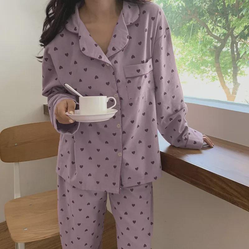 Spring Korean Love Print Long-Sleeve Pajamas